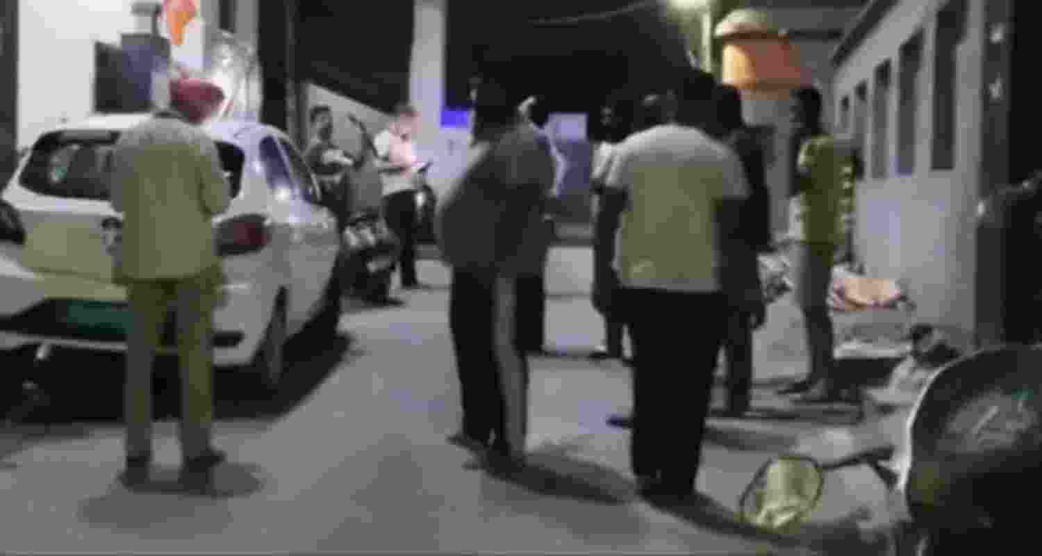 Police officials inspect the spot after a petrol bomb attack at BJP leader Tarsem Garg’s clinic in Bathinda. Police officials inspect the spot after a petrol bomb attack at BJP leader Tarsem Garg’s clinic in Bathinda.