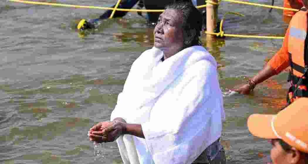 President Droupadi Murmu prays after taking a holy dip at the Sangam during Maha Kumbh Mela in Prayagraj on Monday. President Droupadi Murmu prays after taking a holy dip at the Sangam during Maha Kumbh Mela in Prayagraj on Monday.