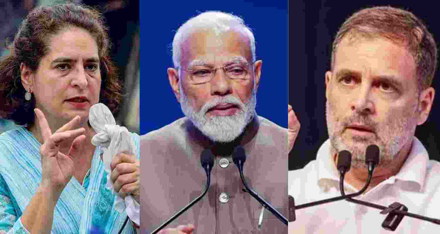 (From left to right) Congress Wayanad MP Priyanka Gandhi Vadra, PM Narendra Modi and Leader of Opposition in the Lok Sabha Narendra Modi. (From left to right) Congress Wayanad MP Priyanka Gandhi Vadra, PM Narendra Modi and Leader of Opposition in the Lok Sabha Narendra Modi.
