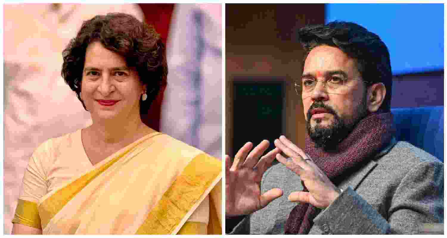 Congress leader Priyanka Gandhi Vadra (L), and BJP leader and Union Minister Anurag Thakur (R) are both part of the JPC examining the bill. File photos. Congress leader Priyanka Gandhi Vadra (L), and BJP leader and Union Minister Anurag Thakur (R) are both part of the JPC examining the bill. File photos.