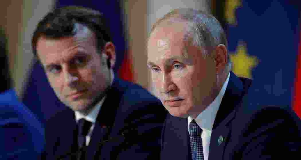 French President Emmanuel Macron and Russia's President Vladimir Putin attend a joint news conference after a Normandy-format summit in Paris, France in 2019. File photo. French President Emmanuel Macron and Russia's President Vladimir Putin attend a joint news conference after a Normandy-format summit in Paris, France in 2019. File photo.