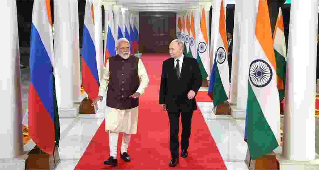 Russian President Vladimir Putin (R) and Prime Minister Narendra Modi during a bilateral meeting. Russian President Vladimir Putin (R) and Prime Minister Narendra Modi during a bilateral meeting.