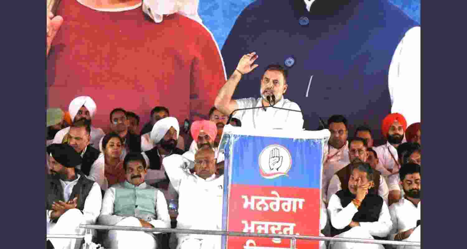 Rahul Gandhi addressing the Kisan rally in Barnala on Saturday. Rahul Gandhi addressing the Kisan rally in Barnala on Saturday.
