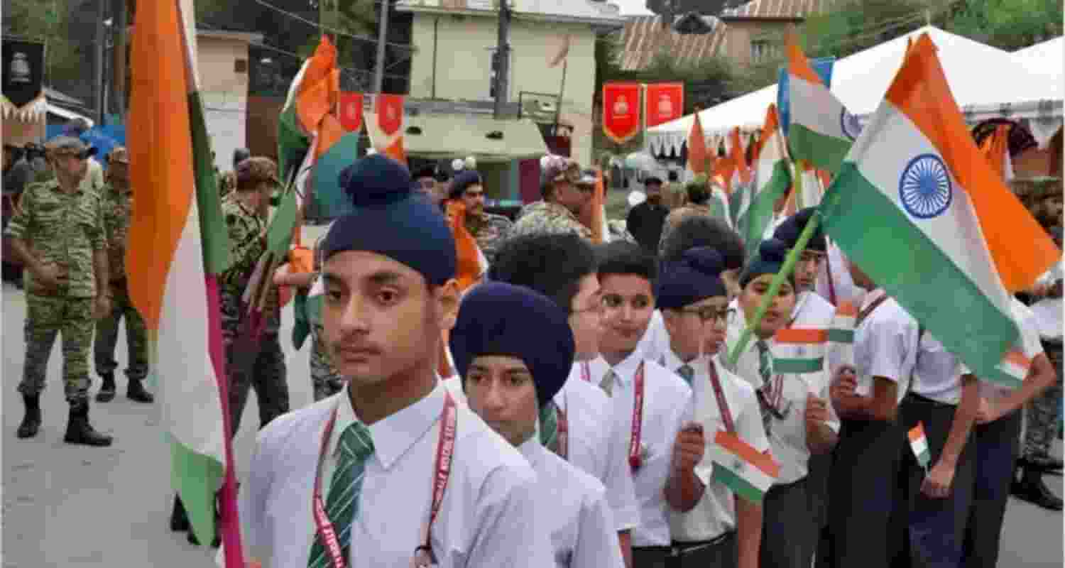 CRPF, students march together during Tiranga rally in Srinagar CRPF, students march together during Tiranga rally in Srinagar