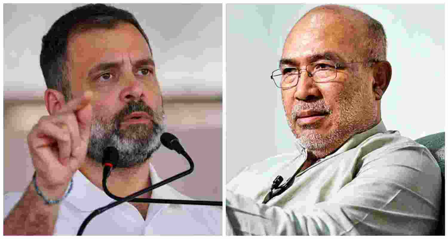 Leader of Opposition Rahul Gandhi (L), former Manipur Chief Minister Biren Singh (R). Leader of Opposition Rahul Gandhi (L), former Manipur Chief Minister Biren Singh (R).