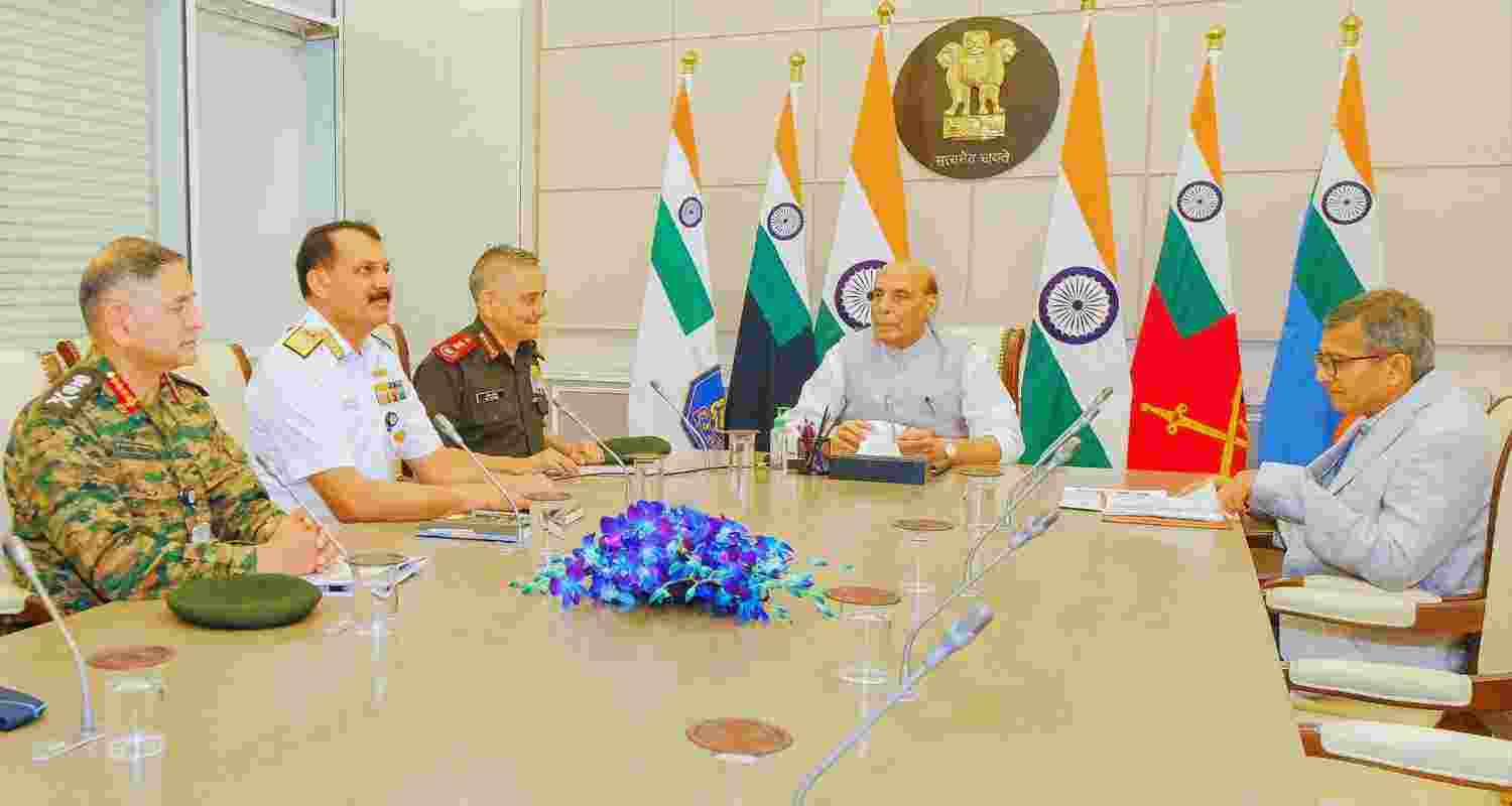 Defence Min Rajnath reviews security situation with CDS, 3 chiefs Defence Min Rajnath reviews security situation with CDS, 3 chiefs