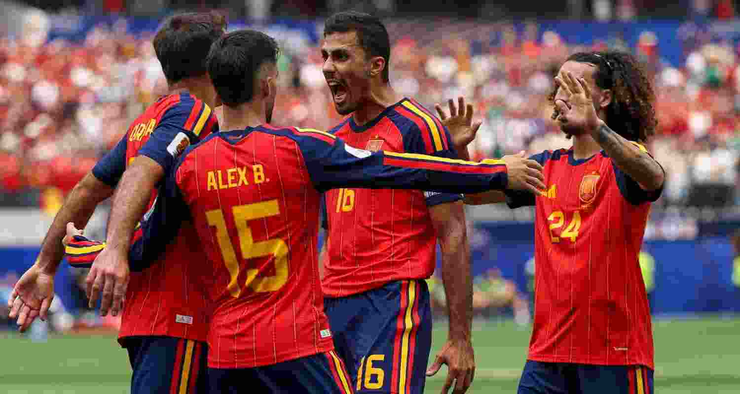 Spain's players celebrate Mikel Oyarzabal's opener against Austria at the World Cup. Spain's players celebrate Mikel Oyarzabal's opener against Austria at the World Cup.
