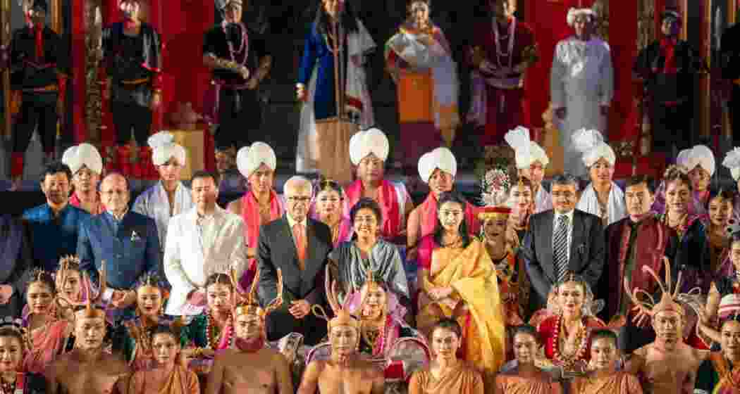 Governor Ajay Kumar Bhalla poses with participants and artistes from across Manipur during the 12th Sangai Festival at Hapta Kangjeibung, Imphal. Governor Ajay Kumar Bhalla poses with participants and artistes from across Manipur during the 12th Sangai Festival at Hapta Kangjeibung, Imphal.
