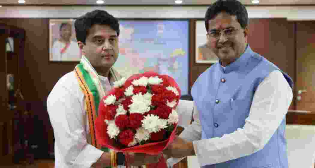 Union minister for DoNER, Jyotiraditya M Scindia (L), along with Tripura CM Manik Saha (R). Union minister for DoNER, Jyotiraditya M Scindia (L), along with Tripura CM Manik Saha (R).