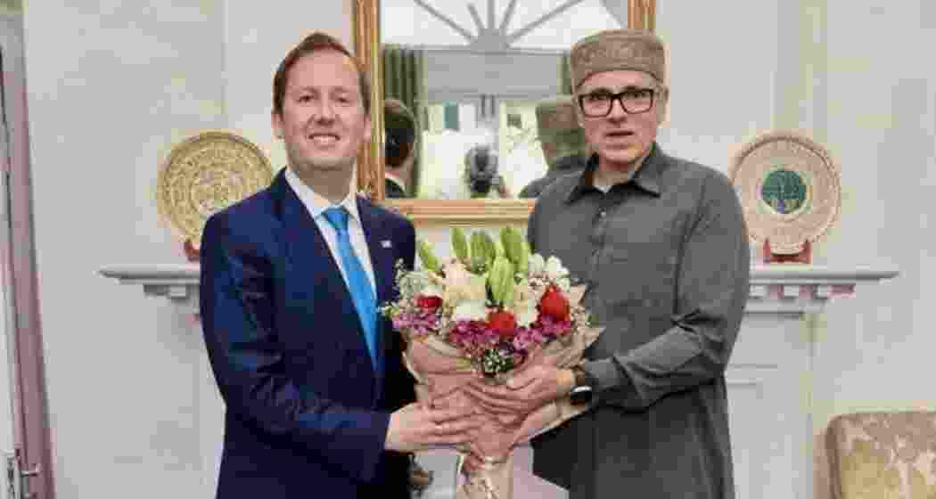 US Ambassador to India Sergio Gor with Jammu and Kashmir Chief Minister Omar Abdullah during his visit to Srinagar on Wednesday. US Ambassador to India Sergio Gor with Jammu and Kashmir Chief Minister Omar Abdullah during his visit to Srinagar on Wednesday.