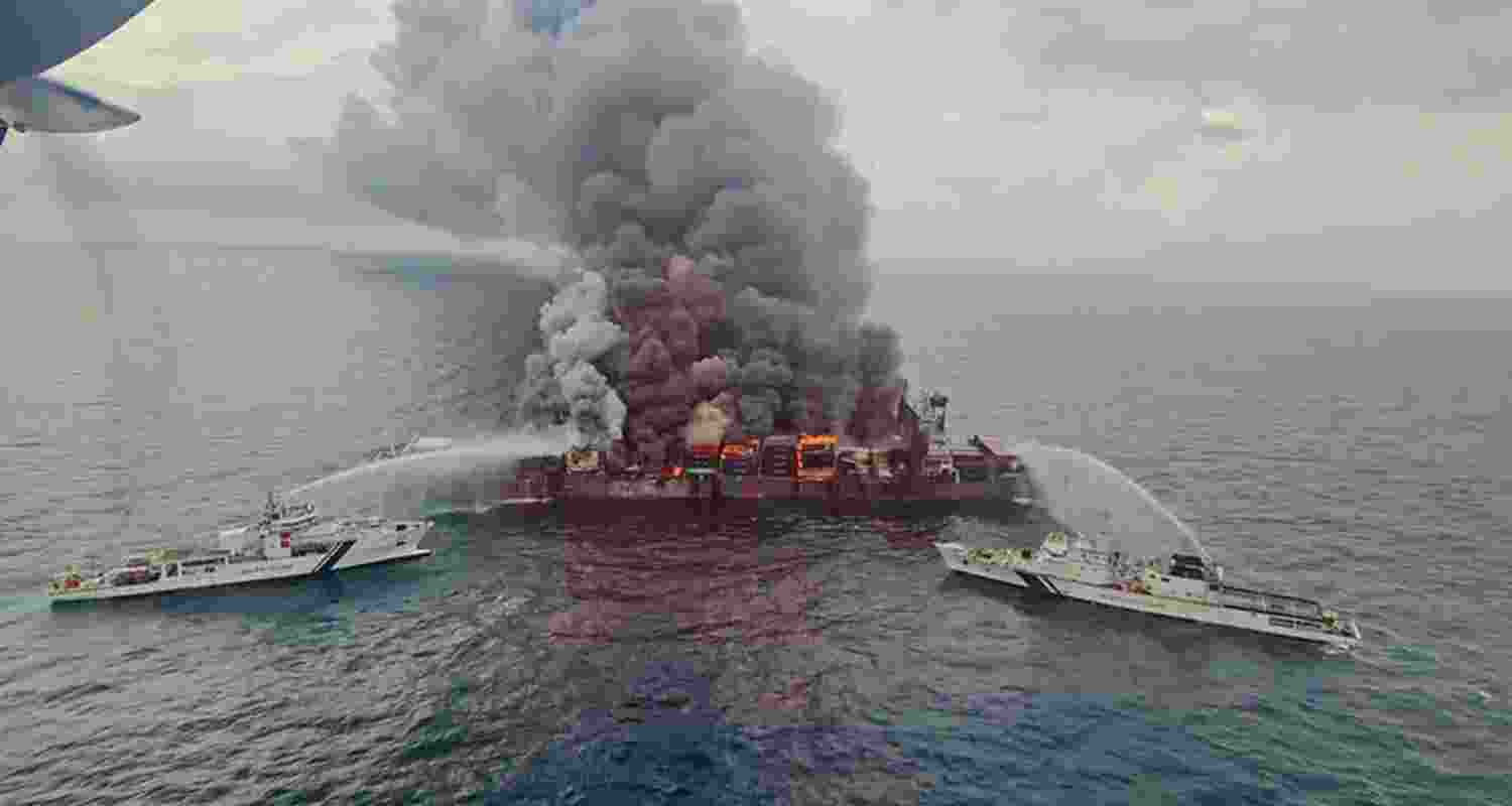 Fire largely contained on Singapore vessel; ship slightly tilted Fire largely contained on Singapore vessel; ship slightly tilted