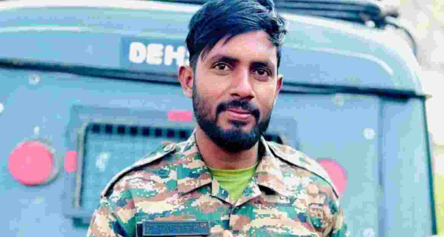 Soldier Pangala Kartheek, who laid down his life in the line of duty. Image: X Soldier Pangala Kartheek, who laid down his life in the line of duty. Image: X