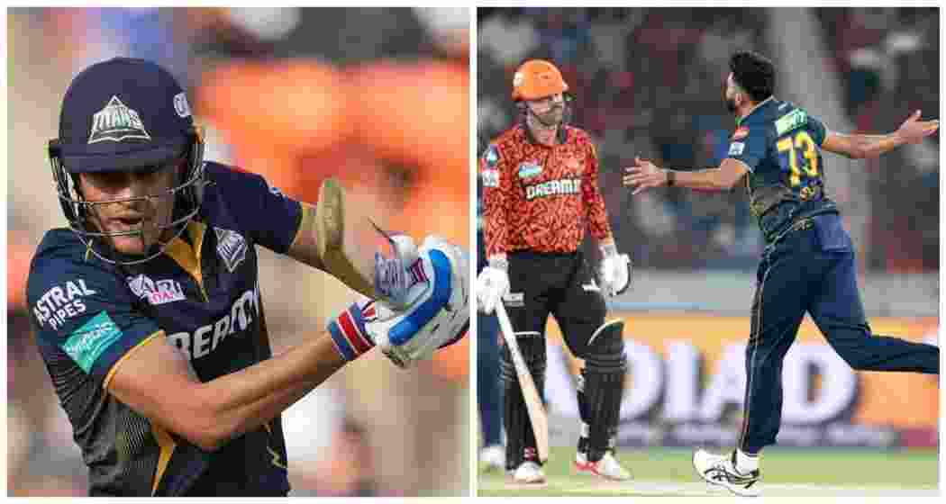 Shubman Gill in action (left) and Mohammed Siraj celebrates after taking a wicket during Gujarat Titans' IPL match against Sunrisers Hyderabad at the Rajiv Gandhi Stadium, Hyderabad, on April 6. Shubman Gill in action (left) and Mohammed Siraj celebrates after taking a wicket during Gujarat Titans' IPL match against Sunrisers Hyderabad at the Rajiv Gandhi Stadium, Hyderabad, on April 6.