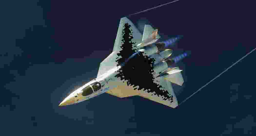 A Su-57 fifth-generation fighter jet. A Su-57 fifth-generation fighter jet.