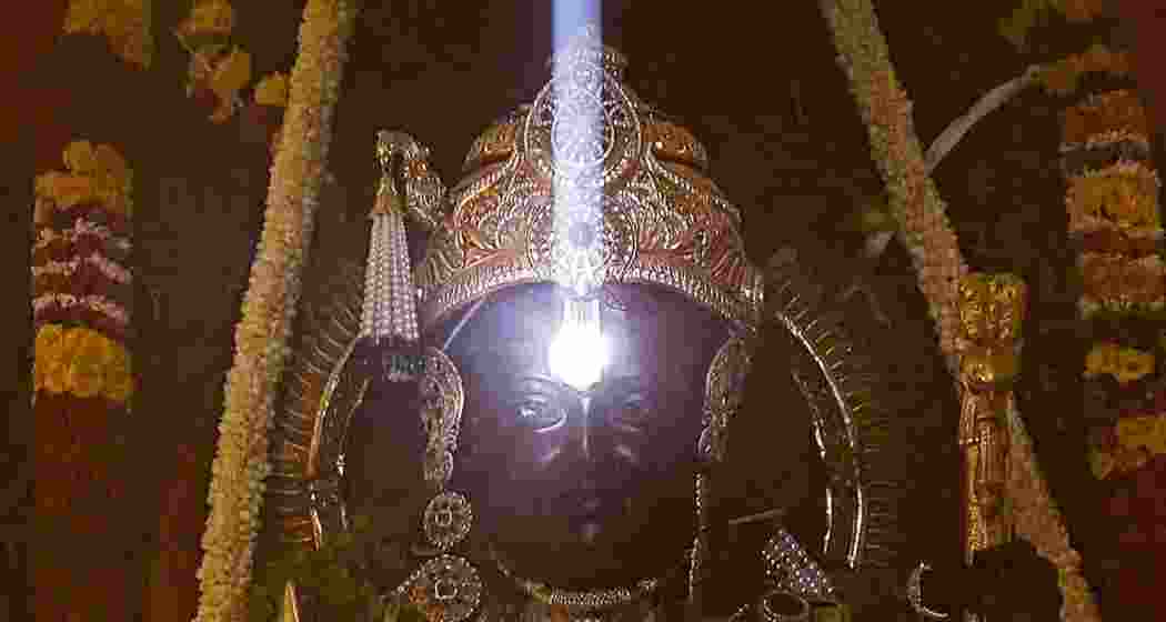 The 'Surya Tilak' ceremony underway at Ayodhya's Ram Janmabhoomi Temple, where sunlight illuminates the forehead of the Ram Lalla idol during Ram Navami celebrations. The 'Surya Tilak' ceremony underway at Ayodhya's Ram Janmabhoomi Temple, where sunlight illuminates the forehead of the Ram Lalla idol during Ram Navami celebrations.