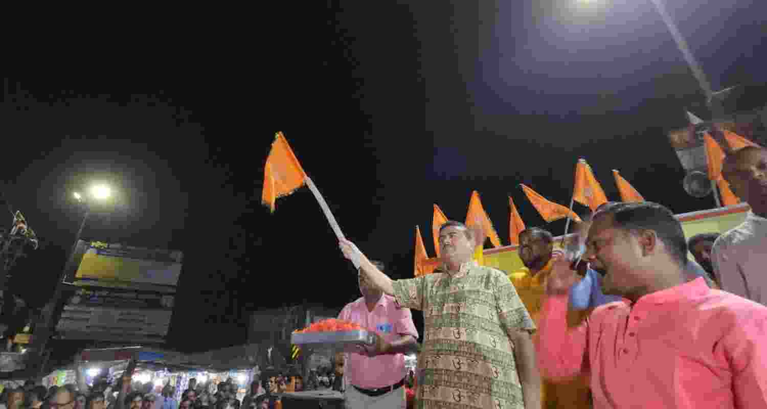 Suvendu Adhikari, who led the march, claimed that the time has come for all "devout Hindus to unite and assemble against the appeasement-friendly Trinamool Congress, which was all set to change the demographic character of Bengal." Suvendu Adhikari, who led the march, claimed that the time has come for all "devout Hindus to unite and assemble against the appeasement-friendly Trinamool Congress, which was all set to change the demographic character of Bengal."