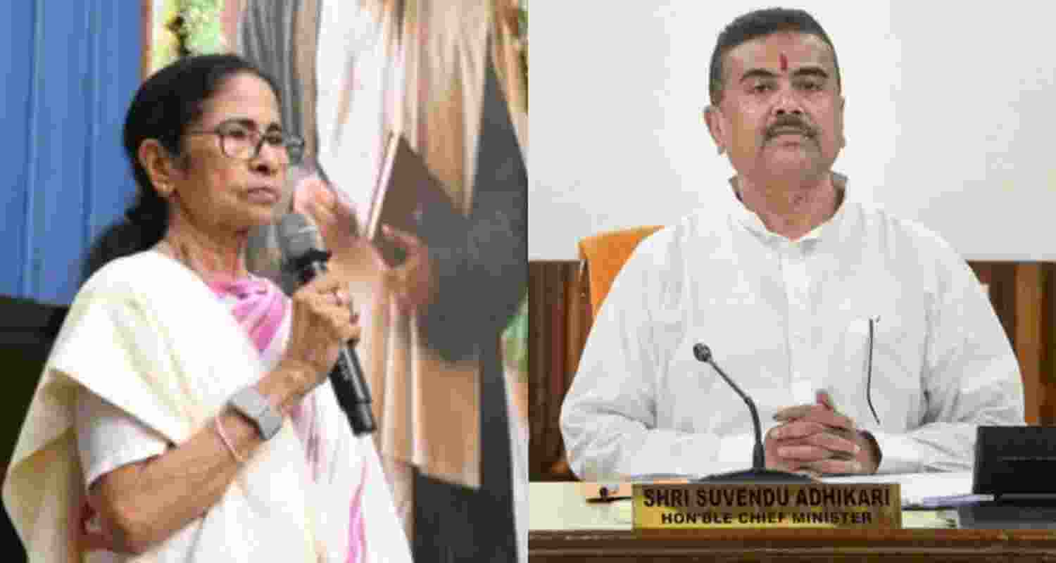 TMC supremo Mamata Banerjee (left) West Bengal CM Suvendu Adhikari. TMC supremo Mamata Banerjee (left) West Bengal CM Suvendu Adhikari.