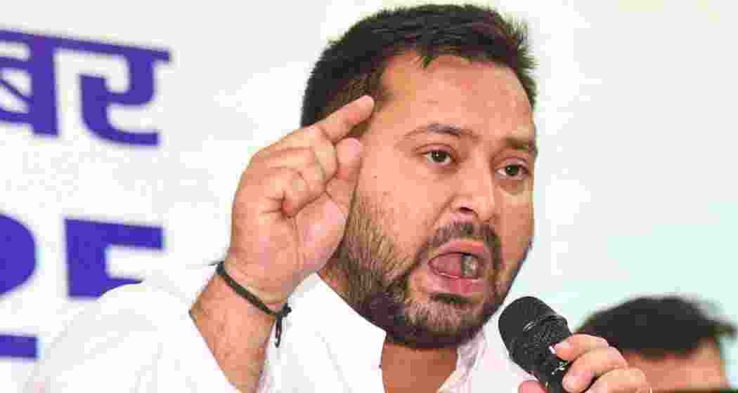 RJD leader and former deputy chief minister Tejashwi Yadav addresses supporters during a press conference in Bihar. RJD leader and former deputy chief minister Tejashwi Yadav addresses supporters during a press conference in Bihar.