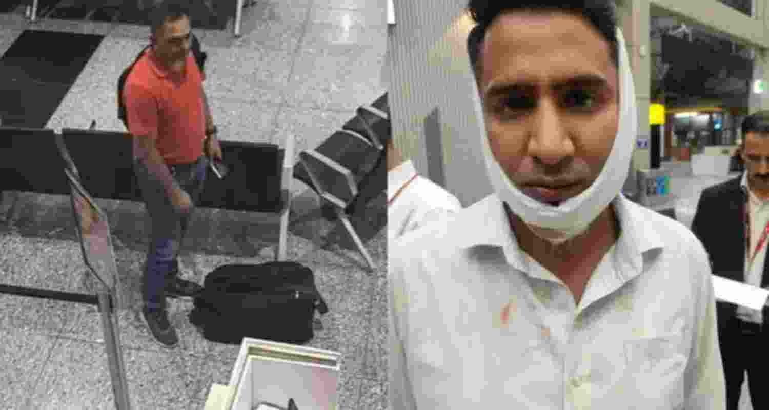 The incident took place last week at Srinagar Airport, where the officer (L) allegedly attacked four SpiceJet staff members, causing a spinal fracture and jaw injuries to some of them. The incident took place last week at Srinagar Airport, where the officer (L) allegedly attacked four SpiceJet staff members, causing a spinal fracture and jaw injuries to some of them.
