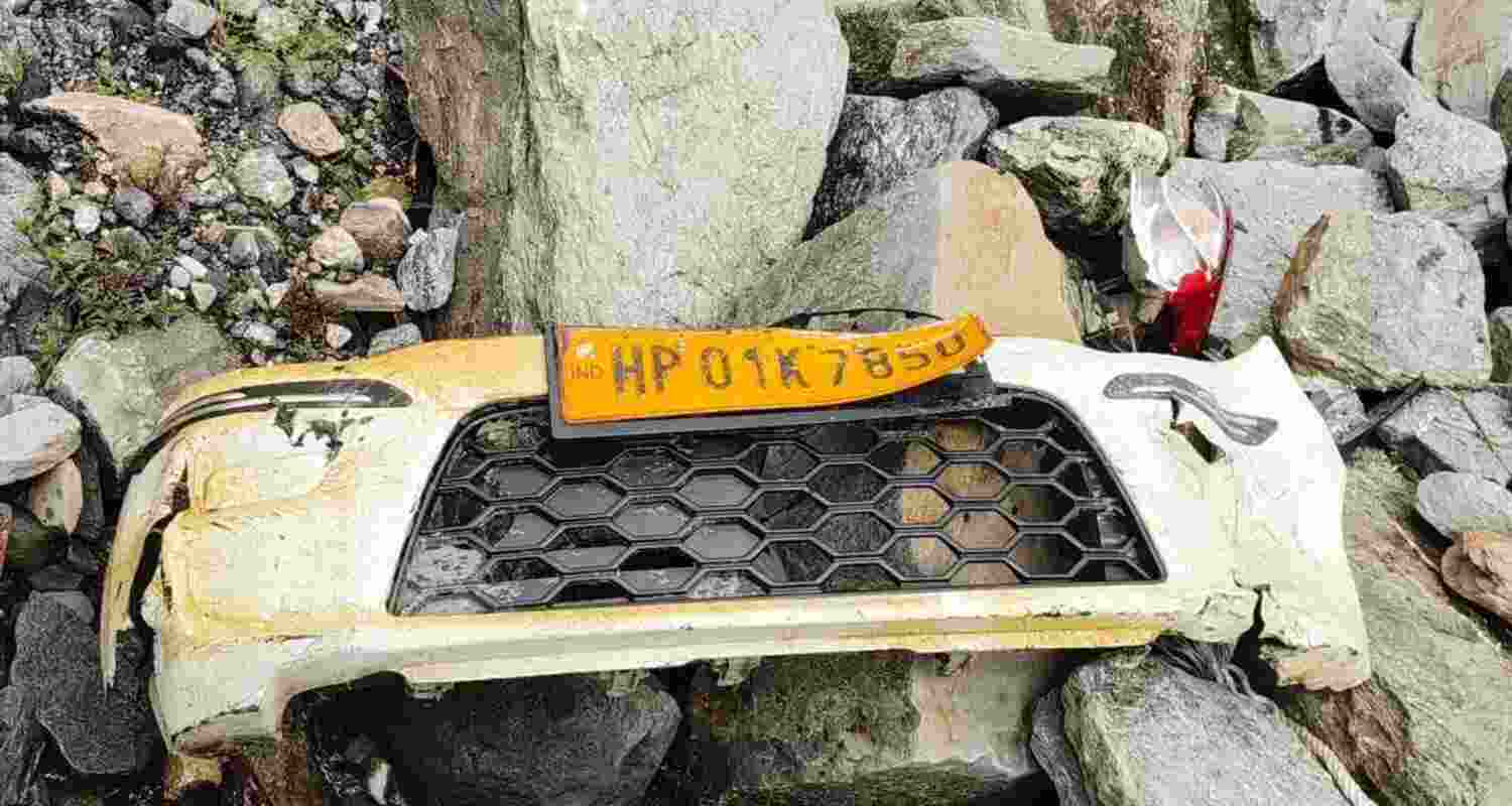 The mangled remains of the car involved in Sunday’s accident on the Manali–Rohtang road. The mangled remains of the car involved in Sunday’s accident on the Manali–Rohtang road.