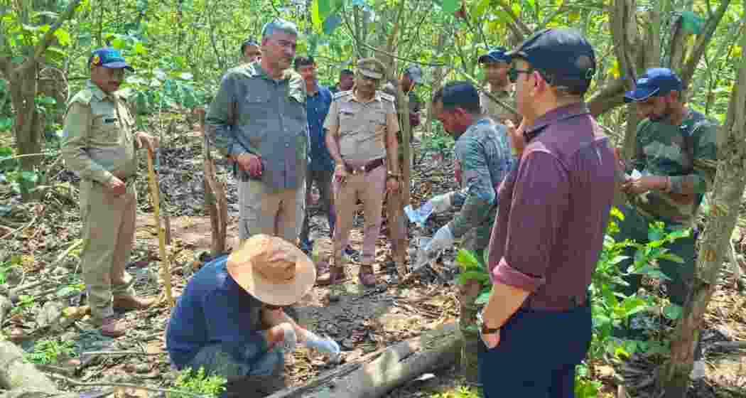 Forest officials examine the site in Haridwar’s Shyampur range where two tiger cubs were allegedly poisoned and mutilated. Forest officials examine the site in Haridwar’s Shyampur range where two tiger cubs were allegedly poisoned and mutilated.