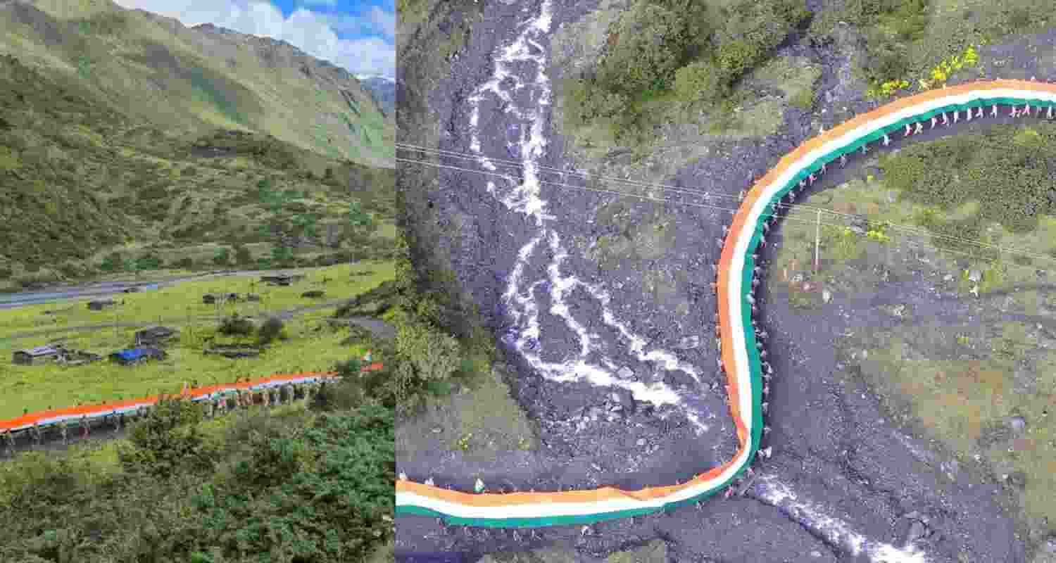 Army organises 100-m-long flag march at 14,000 ft in Arunachal Army organises 100-m-long flag march at 14,000 ft in Arunachal