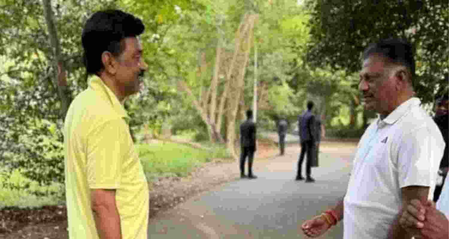 O Panneerselvam exits NDA hours after meeting MK Stalin during morning walk. O Panneerselvam exits NDA hours after meeting MK Stalin during morning walk.