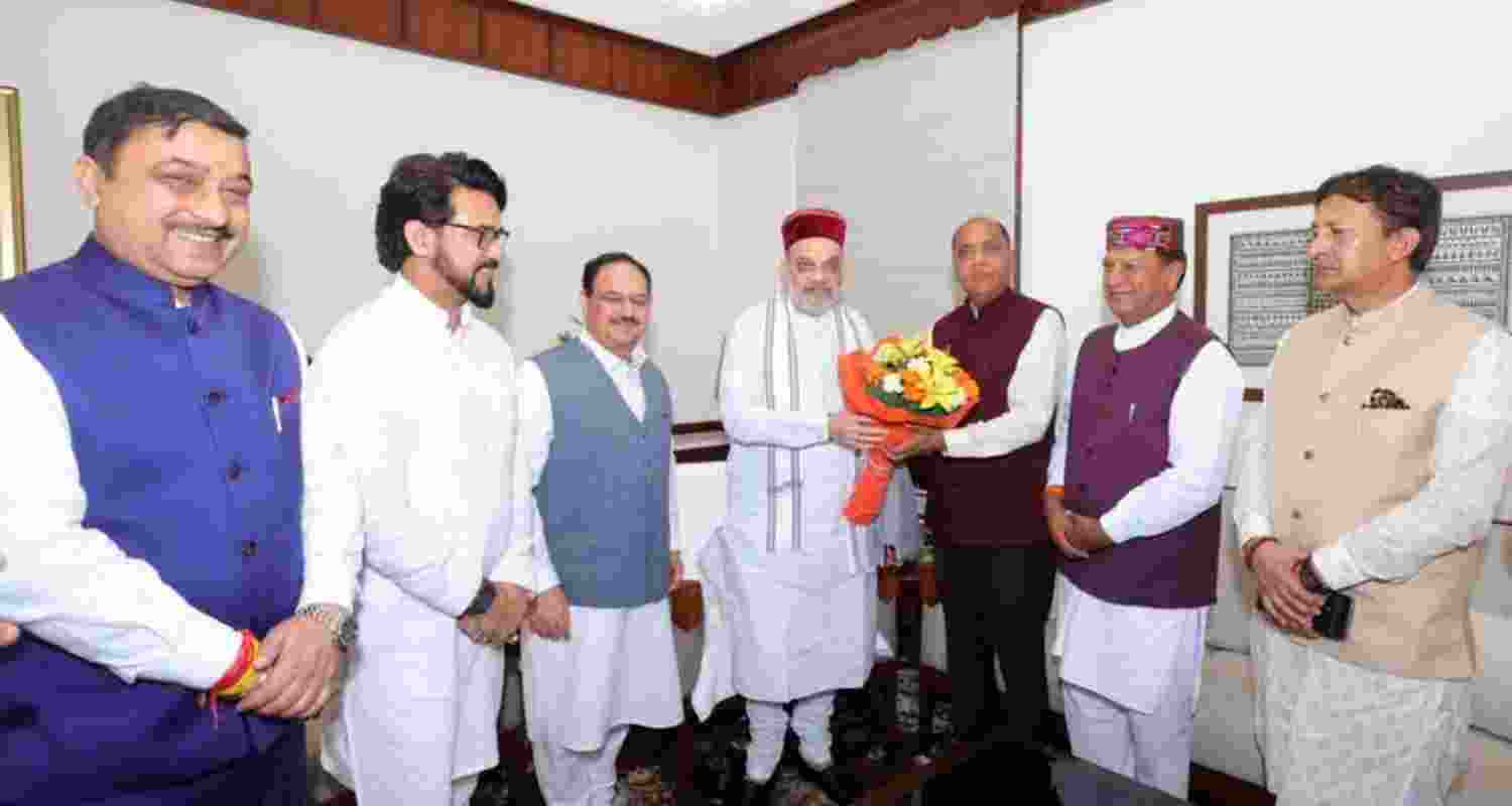 Union Health Minister JP Nadda, BJP MPs and MLAs from Himachal with Union Minister Amit Shah.
Union Health Minister JP Nadda, BJP MPs and MLAs from Himachal with Union Minister Amit Shah.