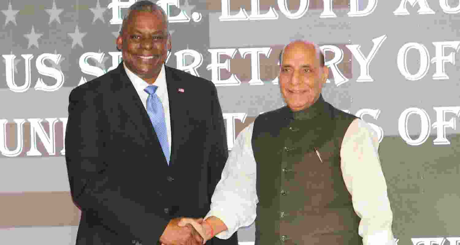 Rajnath Singh calls the US Secy of Defense and holds discussion for enhanced security cooperation. Image X. Rajnath Singh calls the US Secy of Defense and holds discussion for enhanced security cooperation. Image X.