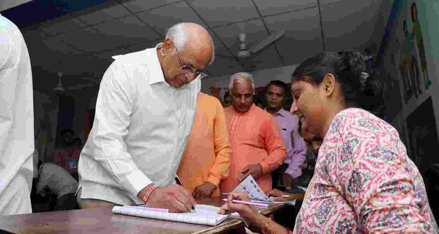 Gujarat CM Bhupendra Bhai Patel Votes. Image X. Gujarat CM Bhupendra Bhai Patel Votes. Image X.