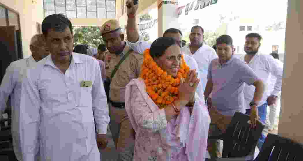 Cong’s Shalley while campaigning in Ambala's Naryangarh. Image taken from X. Cong’s Shalley while campaigning in Ambala's Naryangarh. Image taken from X.
