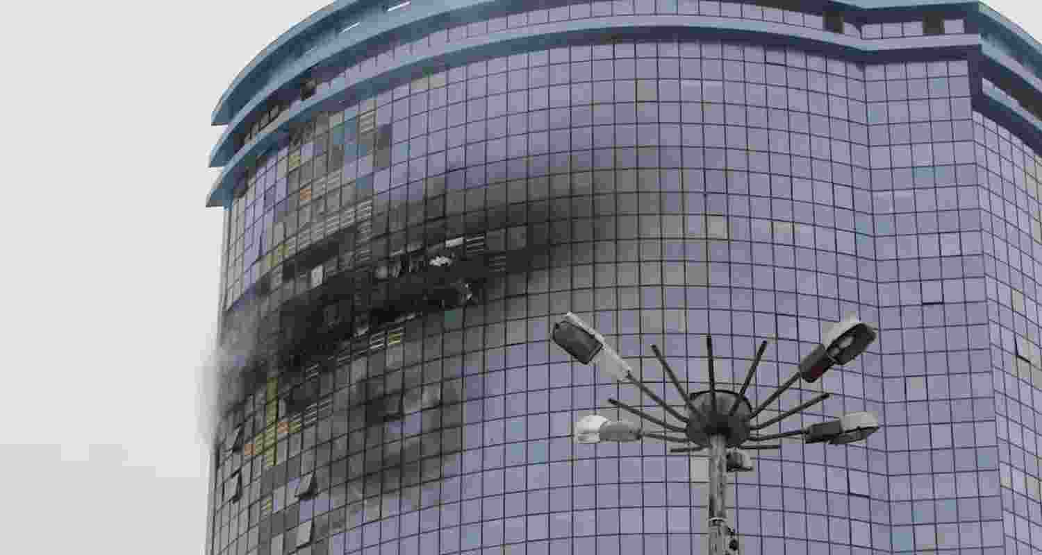 Buildings in Russia damaged following drone strike. Buildings in Russia damaged following drone strike.