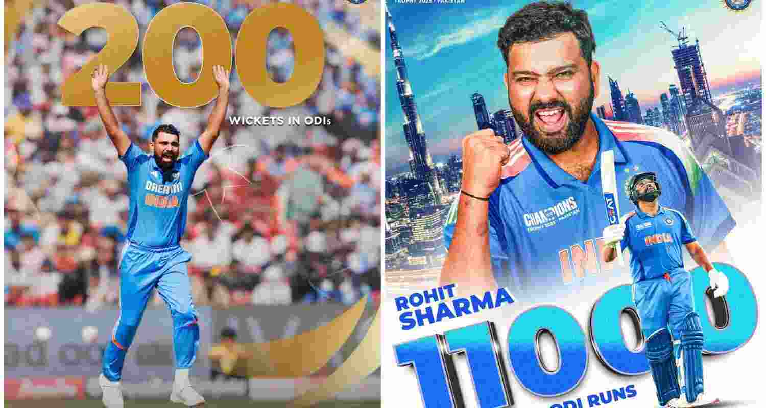 Shami makes history with fastest 200 wickets, Rohit cements 11000 ODI runs legacy. Image BCCI X. Shami makes history with fastest 200 wickets, Rohit cements 11000 ODI runs legacy. Image BCCI X.