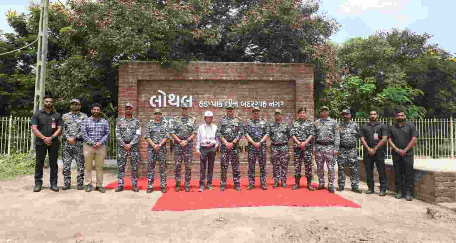 Adm Tripathi reviews progress at maritime heritage complex Lothal. Adm Tripathi reviews progress at maritime heritage complex Lothal.