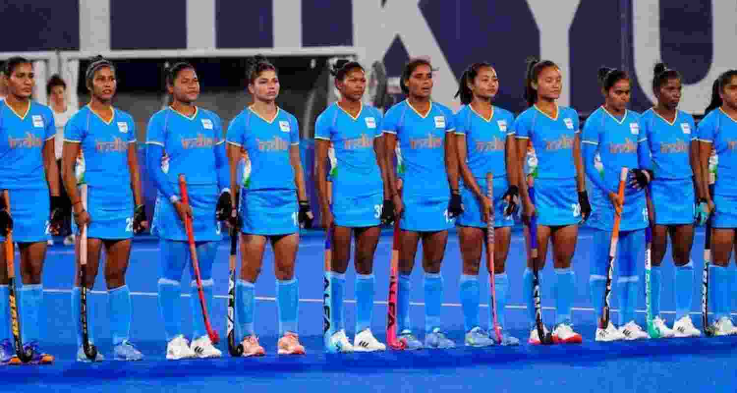 India women's junior hockey team before the start of their third match against India. Image: X. India women's junior hockey team before the start of their third match against India. Image: X.