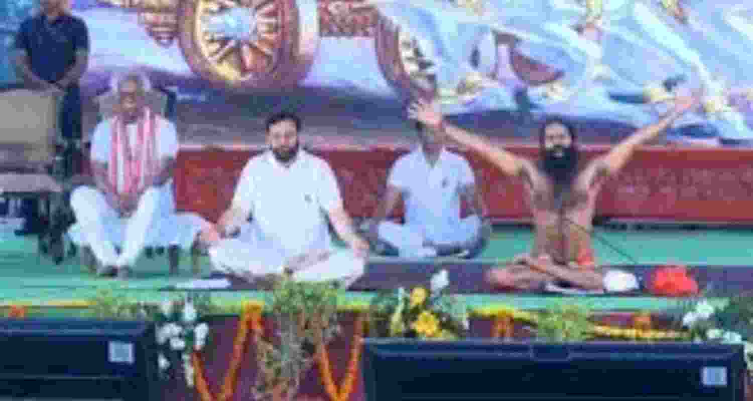 Yoga enthusiast Ramdev and Haryana CM Nayab Singh Saini among others in Kurukshetra, where the International Day of Yoga was celebrated on Saturday Yoga enthusiast Ramdev and Haryana CM Nayab Singh Saini among others in Kurukshetra, where the International Day of Yoga was celebrated on Saturday