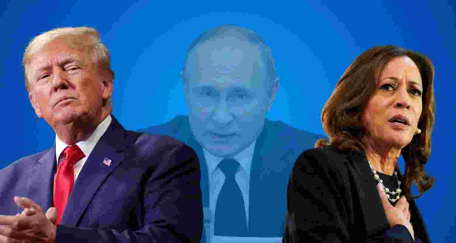 Donald Trump, Vladimir Putin and Kamala Harris. Donald Trump, Vladimir Putin and Kamala Harris.