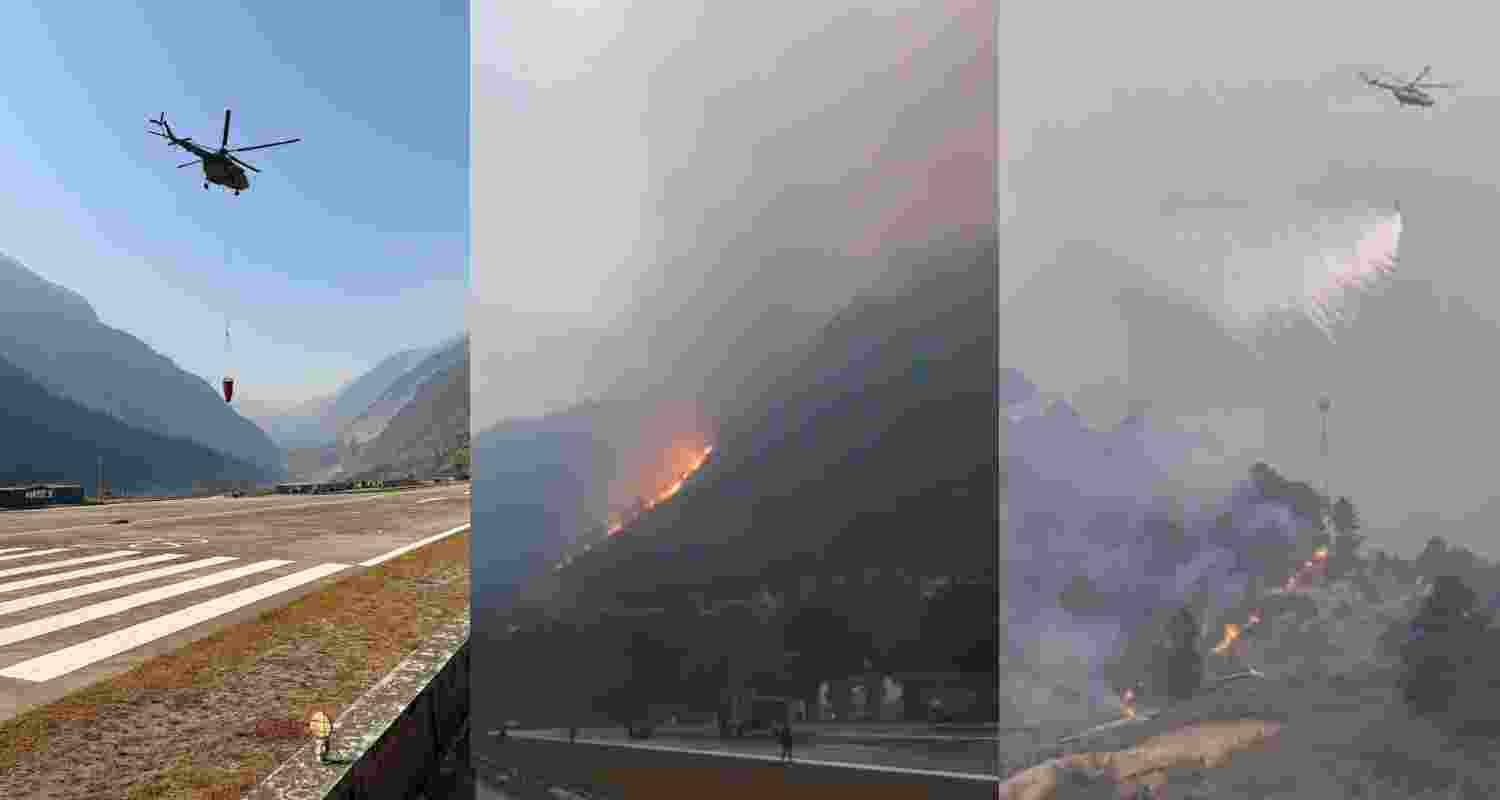 IAF douses Walong blaze with 1.39 lakh litres. IAF douses Walong blaze with 1.39 lakh litres.