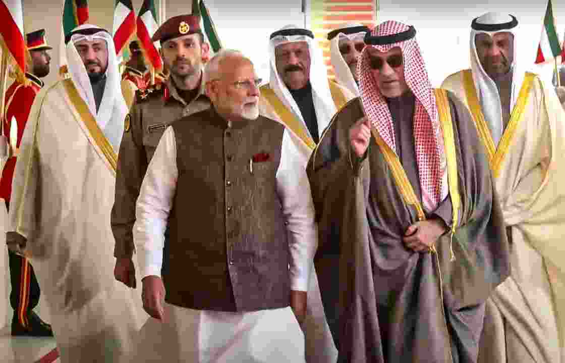 Prime Minister Narendra Modi being with others upon his arrival at the airport, in Kuwait, Saturday. Prime Minister Narendra Modi being with others upon his arrival at the airport, in Kuwait, Saturday.