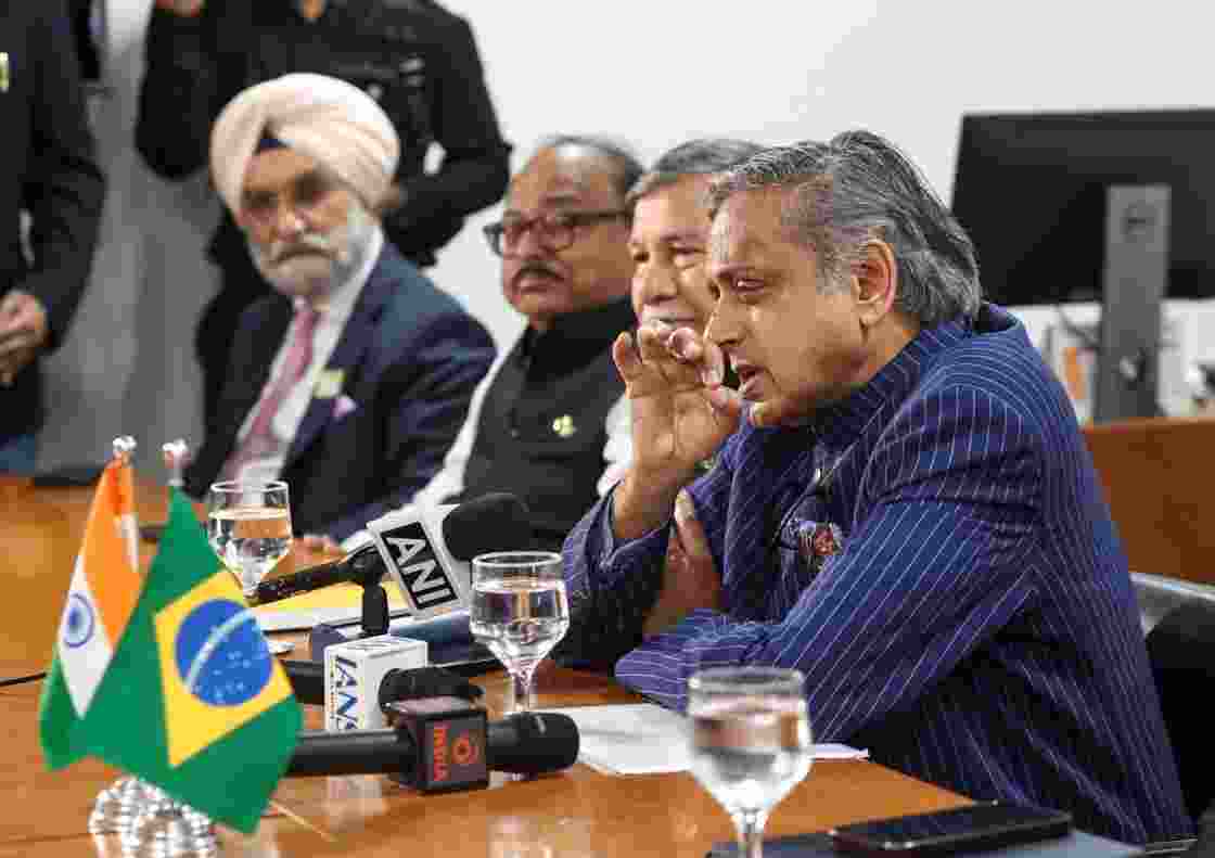 A multi-party delegation of India, led by Congress MP Shashi Tharoor, during a meeting with Ambassador Celso Amorim, Head Adviser to the President of Brazil, in Brazil. A multi-party delegation of India, led by Congress MP Shashi Tharoor, during a meeting with Ambassador Celso Amorim, Head Adviser to the President of Brazil, in Brazil.