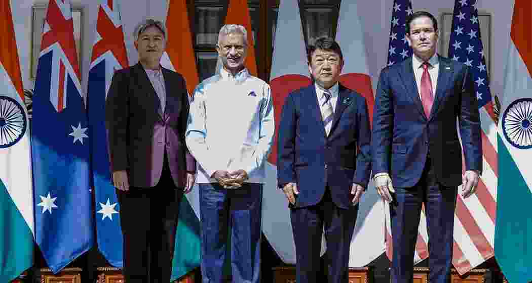 (From left) Australian Foreign Minister Penny Wong, External Affairs Minister S Jaishankar, Japanese Foreign Minister Toshimitsu Motegi and US Secretary of State Marco Rubio during the Quad Foreign Ministers' Meeting in New Delhi on Tuesday. (From left) Australian Foreign Minister Penny Wong, External Affairs Minister S Jaishankar, Japanese Foreign Minister Toshimitsu Motegi and US Secretary of State Marco Rubio during the Quad Foreign Ministers' Meeting in New Delhi on Tuesday.