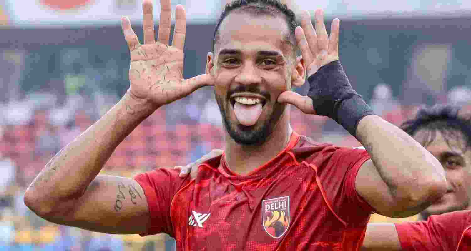 Brazilian forward Rodriguinho celebrating after completing a remarkable hat-trick just 13 minutes into the match. Brazilian forward Rodriguinho celebrating after completing a remarkable hat-trick just 13 minutes into the match.
