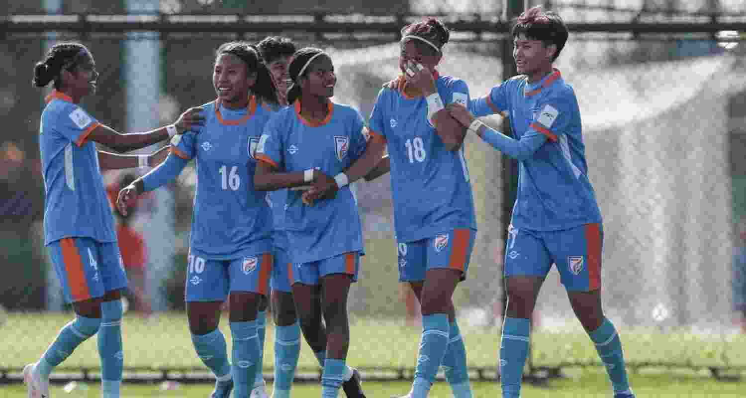 Indian players celebrating a goal on their way to a 4-0 win over Lebanon. Indian players celebrating a goal on their way to a 4-0 win over Lebanon.