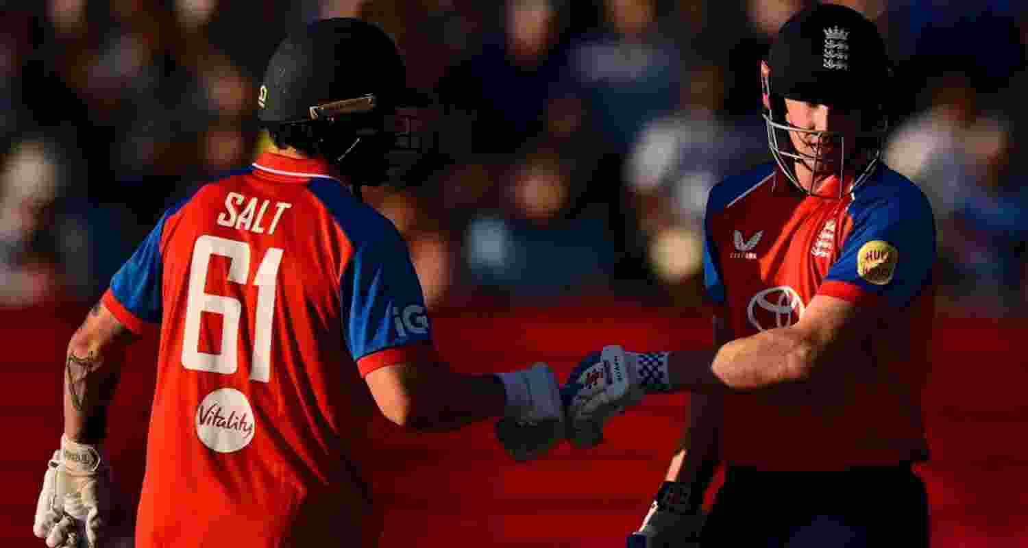 Opener Phil Salt and (right) Harry Brook enjoyed an unbroken second-wicket stand of 146 off 70 balls as England reached their target in 13.5 overs. Opener Phil Salt and (right) Harry Brook enjoyed an unbroken second-wicket stand of 146 off 70 balls as England reached their target in 13.5 overs.